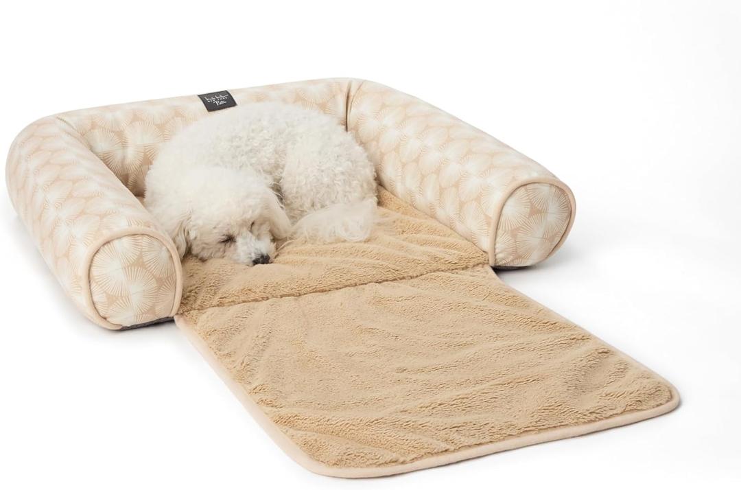 Nicole Miller New York PET Kendall Fluted Geo Cozy Couch Protector Pet Bed, Cozy & Calming, Non-Slip Bottom, Machine Washable, Taupe, Large 40"x23"x4"