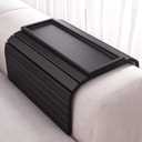 Sofa Arm Tray,Bamboo Folding Couch Arm Tray,Sofa Armrest Trays with Anti-Slip Pad for Drinks,Snacks,Phone,Remote ControlBlack