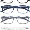 OLOMEE Blue Light Blocking Reading Glasses for Men Wide Rectangular Men's Readers +2.50 Lightweight Large Rectangle Cheaters Glasses with Spring Hinges 4 Pack,Anti Eyestrain/UV