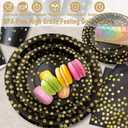 AIRE 175PCS Black and Gold Paper Plates Party Supplies for 25 Guests Disposable Party Decorations Dinnerware Golden Dot Black Paper Plates Napkins Cups Gold Plastic Forks Knives Spoons for Mothers Day