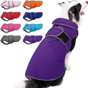 MIGOHI Warm Dog Coat Winter Dog Jacket,Waterproof Cold Weather Coats for Dogs,Fleece Jacket for Small Medium Large Dogs,Reflective Thick Fleece Vest with Leash Hole (Purple)