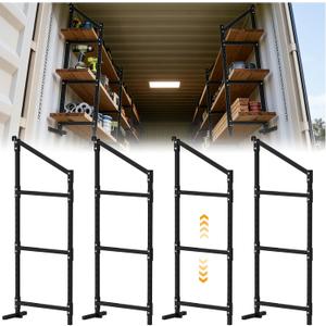 Shipping Container Shelf Brackets 4 Pack, 58" H x 23" W Bracket Adjustable Heavy Duty Steel Cargo Shipping Container Shelves, 3-Tier Power Coated Shipping Container for Organization, Black