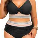 Daci Plus Size Two Piece Swimsuits - High Waisted Bikini for Women Tummy Control Bathing Suits Knot Twist Swimwear 2025 (Black) 22W