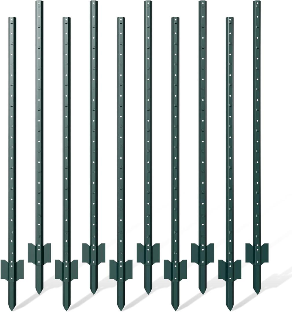 10 Pack Metal Fence Post, 7 Feet Heavy Duty Garden with U-Post, No Dig Garden Fence Stakes for Temporary Fencing, Corner Anchor