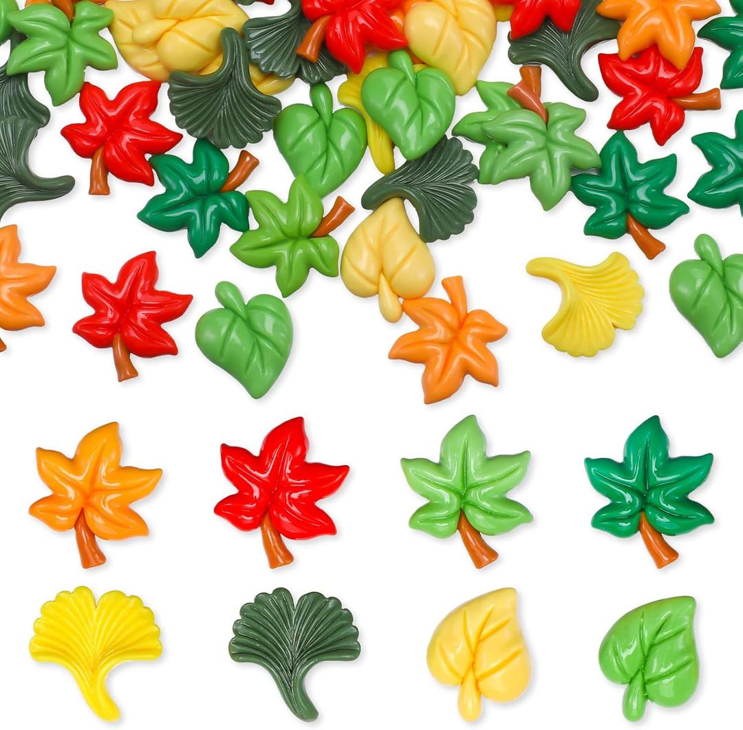64 Pcs Mini Fall Leaves Vase Filler Miniature Fall Decorations Thanksgiving Tiny Maple Kit Table Scatter Flatback Charms Resin Autumn Maple for DIY Craft Filler Embellishment Decoration Accessories