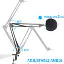 Mic Stand with Foam Windscreen For Blue Snowball, Suspension Boom Scissor Arm Stand with Pop Filter Cover for Microphones iCE USB Mic by SUNMON