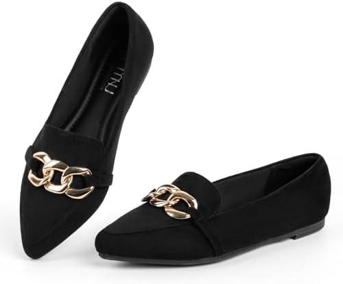 MUSSHOE Women's Loafers Comfortable Fashion Chain Flats Shoes for Women, Size 6 1/2