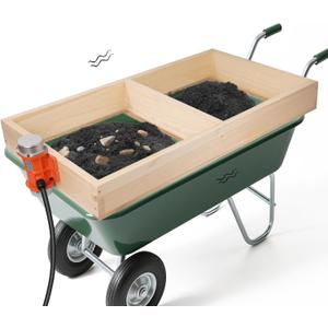 TlEBOLA Soil Sifter with 40W Adjustable Vibration Motor and Dual Mesh Sizes, 39" x 19.5" Wooden Automatic Compost Sieve for Dirt, Sand -Two Built-in Screens (0.47" & 0.24") Fit Most Wheelbarrows (EXP 07/29/26)