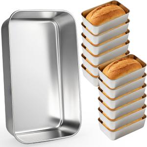 12 Pcs 9 x 6 Inch Stainless Steel Loaf Pans for Baking, Heavy Duty Bread Baking Pan Set, Rectangular Loaf Tins for Homemade Bread, Meatloaf, Cakes and Brownies, Oven and Dishwasher Safe