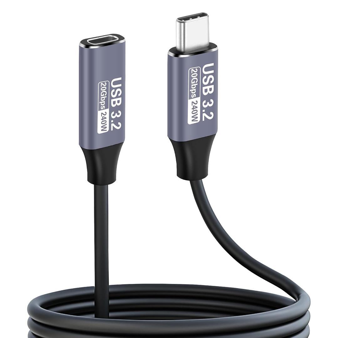 4 x 240W 20Gbps USB C Extension Cable, USB3.2 Gen 2x2Type C Male to Female 5A Fast Charging Cord Support 4K@60Hz Video OTG Data Cable for IP15/16/Plus/Pro/Pro S20 S10 S9 S8 Plus,VR (1M/3.2Ft)