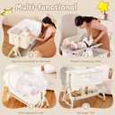 Baby Bassinet 5 in 1,Baby Bedside Bassinet with Diaper Changer, Mosquito Net, Mattress, Storage Layer, Can Be Stored in One Button Travel Crib (Beige)