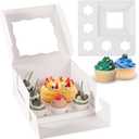 JCD 8 Packs 1+5 Cupcake Box Combo with Clear Window,1 small Cake and 5 Cupcakes Box with insert and Stickers, for Family Birthday Party Mother's day (1+5/8pcs)