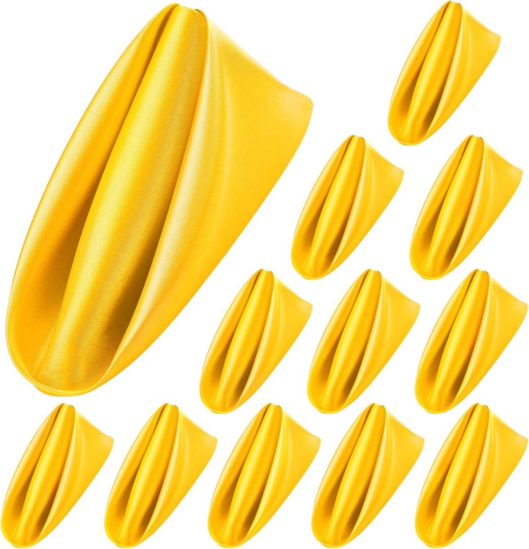 ANECO 12 Pieces Satin Napkins Soft Dinner Napkins Square Table Napkins 17 x 17 Inches for Restaurant Weddings Party Dinner Decoration (Pastel Yellow)