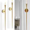 Gold Candle Sconces Set of 2, Retro Long Metal Candle Holders for Wall, Elegant Wall Decor for Living Room, Dining Room, Bathroom, and Office