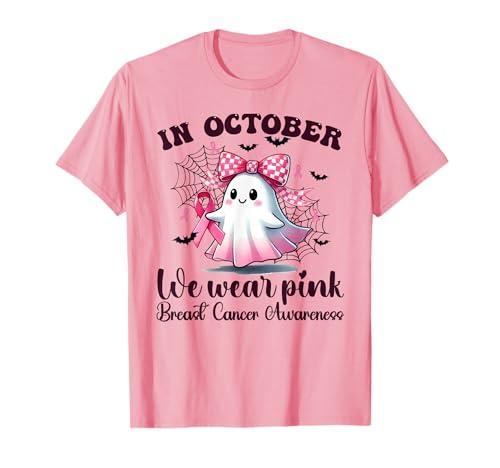 Halloween In October We Wear Pink Breast Cancer Awareness T-Shirt L