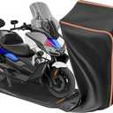 Full Enclosed Motorcycle Cover Waterproof Outdoor/Indoor Storage Waterproof Motorcycle Cover Heavy Duty with Reflective Strips Fits Touring Motorcycles Length up to 108" with Side+Top Box ((XXXL) 108" x 45" x 59")