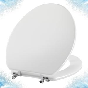 White Round Toilet Seat Natural Wood Toilet Seat with Zinc Alloy Hinges, Easy to Install also Easy to Clean, Scratch Resistant Toilet Seat by Angol Shiold (Round, White)