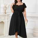SHESTARR Women's Plus Size Maxi Dress Short Sleeve Square Neck Flowy A Line Wedding Guest Cocktail Long Dress, 4XL