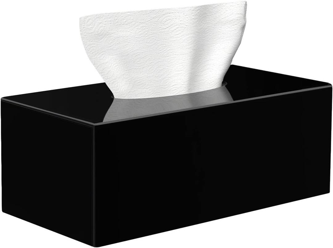 HBlife Acrylic Tissue Box Holder & Cover Rectangular, Magnetic Dryer Sheet & Mask Organizer for Car, Bathroom, Office - Black, 9.84 x 5.02 x 3.54 Inches (Rectangle)