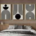 PHOPAGO Black Abstract Wall Art Large 24x36in Geometry Minimalist Sun Lines Framed Canvas Painting Artwork Living Room Bedroom Home Decor Natural Framed