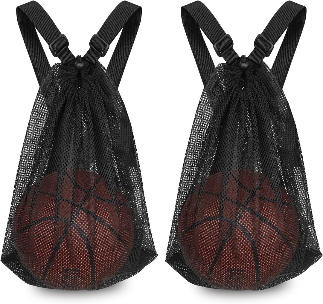Basketball Bag 15 * 20 inch Sports Single Ball Bag Drawstring Mesh Backpack, for Carrying Soccer Volleyball Baseball football Carrier Single Outdoor Sports Equipment (2pcs)