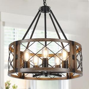 Farmhouse Chandelier, 19.8 inch 5-Light Black Dining Room Lighting Fixtures Rustic Adjustable Hanging Pendant Lighting for Kitchen Island Entryway Foyer Bedroom Hallway (Brown)