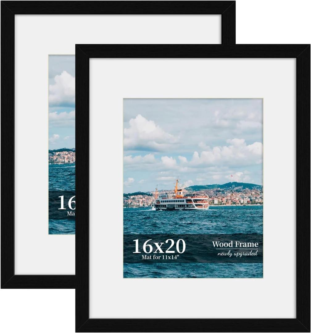 16x20 Picture Frame Set of 2, Wood Frame with Real Glass, Wide Border, 16X20 in