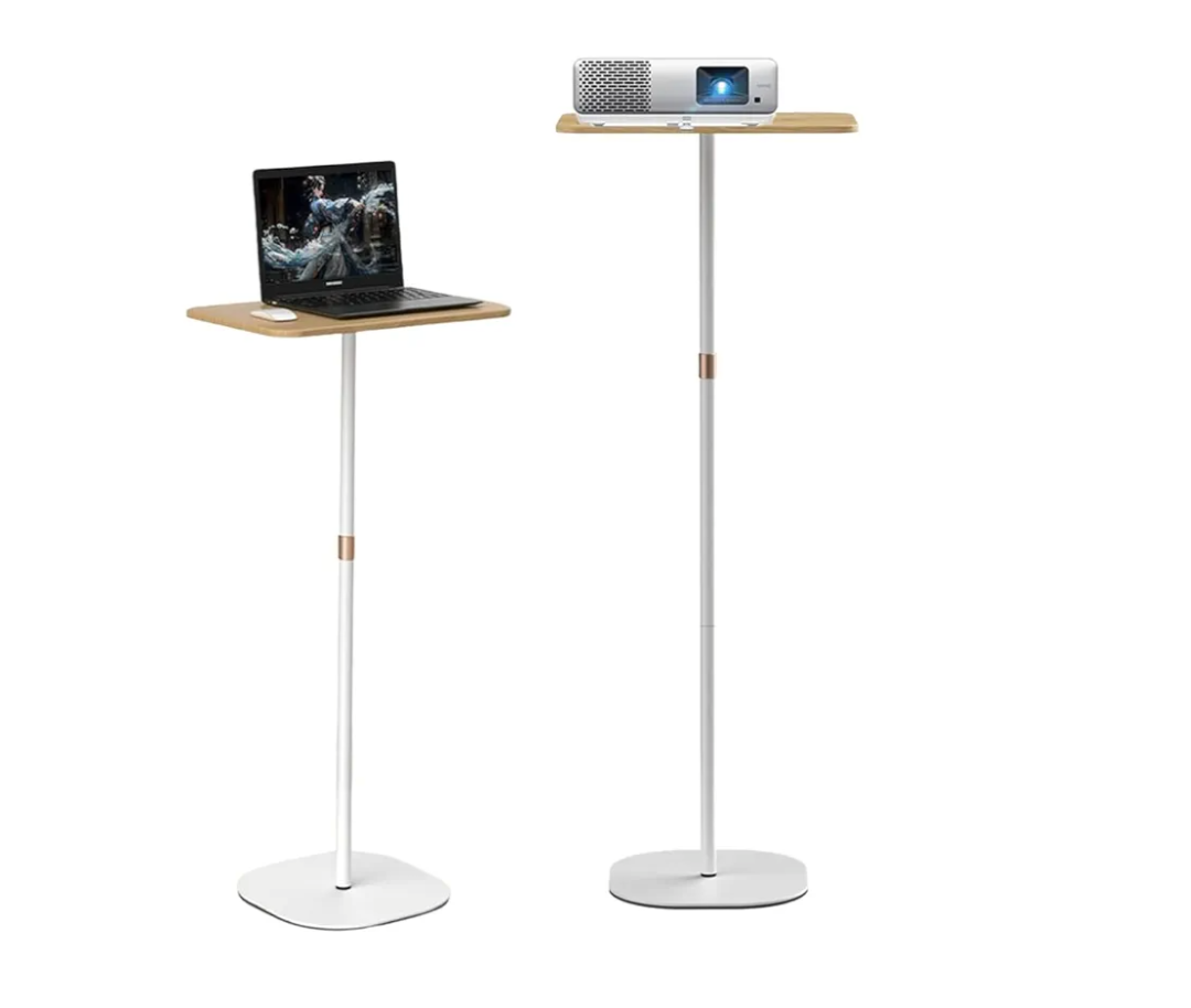 Small Laptop Standing Desk, Adjustable Height Pedestal Side Table with Wooden Top, Portable Tall End Table Workstation, Stand-Up Desk for Bedside, Couch, Sofa, Living Room, Bedroom, Home Office, White