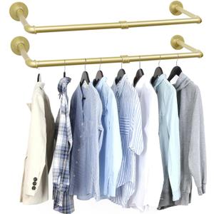 Oroonoko 2 Packs Gold Industrial Pipe Clothes Rack,36 inch Pipe Garment Rack Hanging Rod Bar for Closet Storage,Laundry Room Up to Max Load 135lbs
