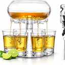 6 Shot Glass Dispenser and Holder Set with 6 Acrylic Shot Glasses, Bar Accessories for Parties, Home Bar, Game Nights, Bottle Opener and Cleaning Brush