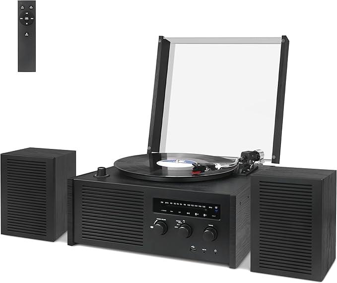 LUXSWAY Vinyl Record Player Bluetooth Turntable,FM Radio with 2 Built-in Stereo Speakers,33 45 78RPM Vintage Phonograph Player,Hi-Fi,3.5mm Headphone Jack,L/R Line Out Speaker