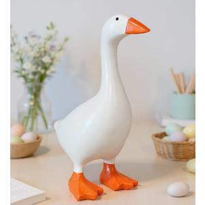 Desktop Goose Statue 7 inch Cute Resin Figurine for Office Desk Decor, Funny Home & Tabletop Decoration, Unique Housewarming Gifts for Women, Easter Gift Idea,White