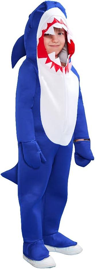 ReneeCho Boys Shark Costume Kids Onesie Pajamas Halloween Sea Animal Suit Onesie (X-Large, Blue)
