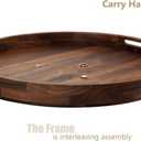 20 Inches Extra Large Round Black Walnut Wood Ottoman Tray with Handles, Serve Tea, Coffee or Breakfast in Bed, Classic Circular Wooden Decorative Serving Tray