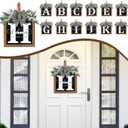 Ultra Large 14'' Last Name All Year Round Front Door Wreath with 26 Initial Letter Welcome Sign All Seasons Eucalyptus Garland and Bow Wreaths for Front Door Porch Farmhouse Decoration (H)