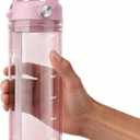 20oz Kids Water Bottle, BPA Free Thick Tritan Plastic Reusable, Clear Water Bottle with Straw, Leakproof Lid, Dishwasher Safe, Boy girl for School,Travel Pink