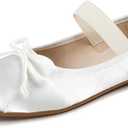 JOEupin Women's Pink Ballet Flats with Bow - Comfortable & Lightweight Shoes | Ballet Flats with Strap | Non-Slip Sole & Cushioned Arch Support Slip-On Shoes for Wedding/Work (8, White)