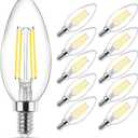 Ascher E12 Candelabra LED Light Bulbs 60 Watt Equivalent, Daylight White 5000K, Non-Dimmable, 550 Lumen, Clear LED Filament Candle Bulbs, Pack of 10