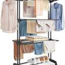SONGMICS Clothes Drying Rack Stand 4-Tier, Foldable Laundry Drying Rack 68.1-Inch Tall, Stainless Steel, Rolling Clothes Horses Dryer Rack, Easy to Assemble, Indoor Outdoor Use, Ink Black ULLR701B01