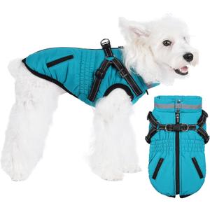 Norbi Dog Coats with Harness, Warm Dog Coat Reflective, Winter Dog Coats for Small Dogs, Adjustable Dog Jacket Vest Dog Cold Weather Coats for Small Medium Dogs, Cyan