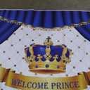 7x5ft Baby Shower Backdrop Welcome Prince Navy Blue Crown Grid Curtain Royal Luxury Photography Background Baby Shower Gender Reveal Newborn Announce Party Banner Photo Booth Props