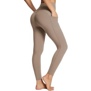 baleaf Women's Leggings with Pockets Black Tummy Control Workout High Waisted Athletic 7/8 Ultra Soft Gym Yoga Ankle Pants (Medium, Light Brown)