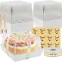 7 x 7 x 4 Inches Paper Charcuterie Boxes with Clear Lids, 25 Pack Large Clear Cake Boxes for 4-6 Inch Cake, Disposable Bakery Boxes Food Containers for Cupcakes,Pie,Cookies, Cocoa Bomb White