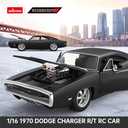 RASTAR RC Cars 1:16 Fast & Furious 1970 Dodge Charger R/T Remote Control Car, Toy Muscle Cars for Boys, Matt Black 2.4G