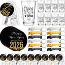 18 Sets Happy New Year's Eve Party Supplies Favor for Guest Personalized Bottle Opener Keychain Acrylic Clear Shot Glasses Cheer to 2026 Gift Cards for New Years Eve Party Decoration