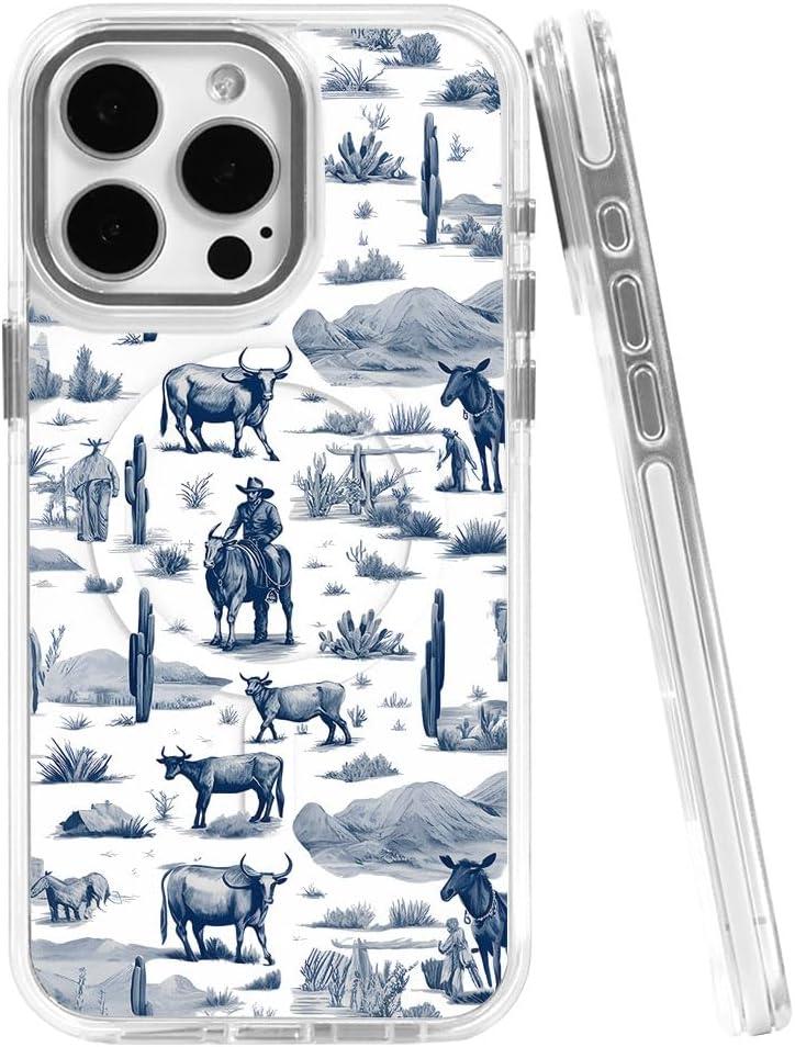 Magnetic Case for iPhone 13 Pro Max,[Compatible with MagSafe & Shockproof Protection],Vintage Western Horses Cow