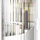 Birdcage-Style Concealed Toothbrush Holder Sliding Lid Bathroom Counter Organizer Tooth Brush Holder for Bathroom 360 Rotating Waterproof Dustproof Makeup Brushes Storage for Vanity (White)
