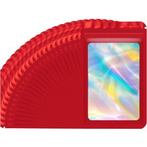 100 pcs Mylar Bags, Resealable Holographic Bags, Sealable Packaging Bags for Small Business, Freshie Supplies, Candy Sample Jewelry Product Bag, Foil Pouch for Party Favor (46 Inch, Red)