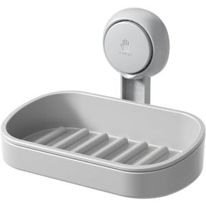 LEVERLOC Soap Dish Holder for Shower Suction Cup Wall Mounted Self Draining NO-Drilling Removable Bar Soap Sponge Holder for Bathroom Bathtub Kitchen Sink Waterproof Strong Vacuum Suction, Grey