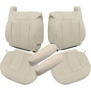 Priprilod Light Tan 522 or 922 Microfiber Leather Driver & Passenger Side Bottom & Top Lean Back & Armrests Replacement Seat Covers Compatible with Chevy Tahoe Suburban 1500 2500 1999 2000 2001 2002